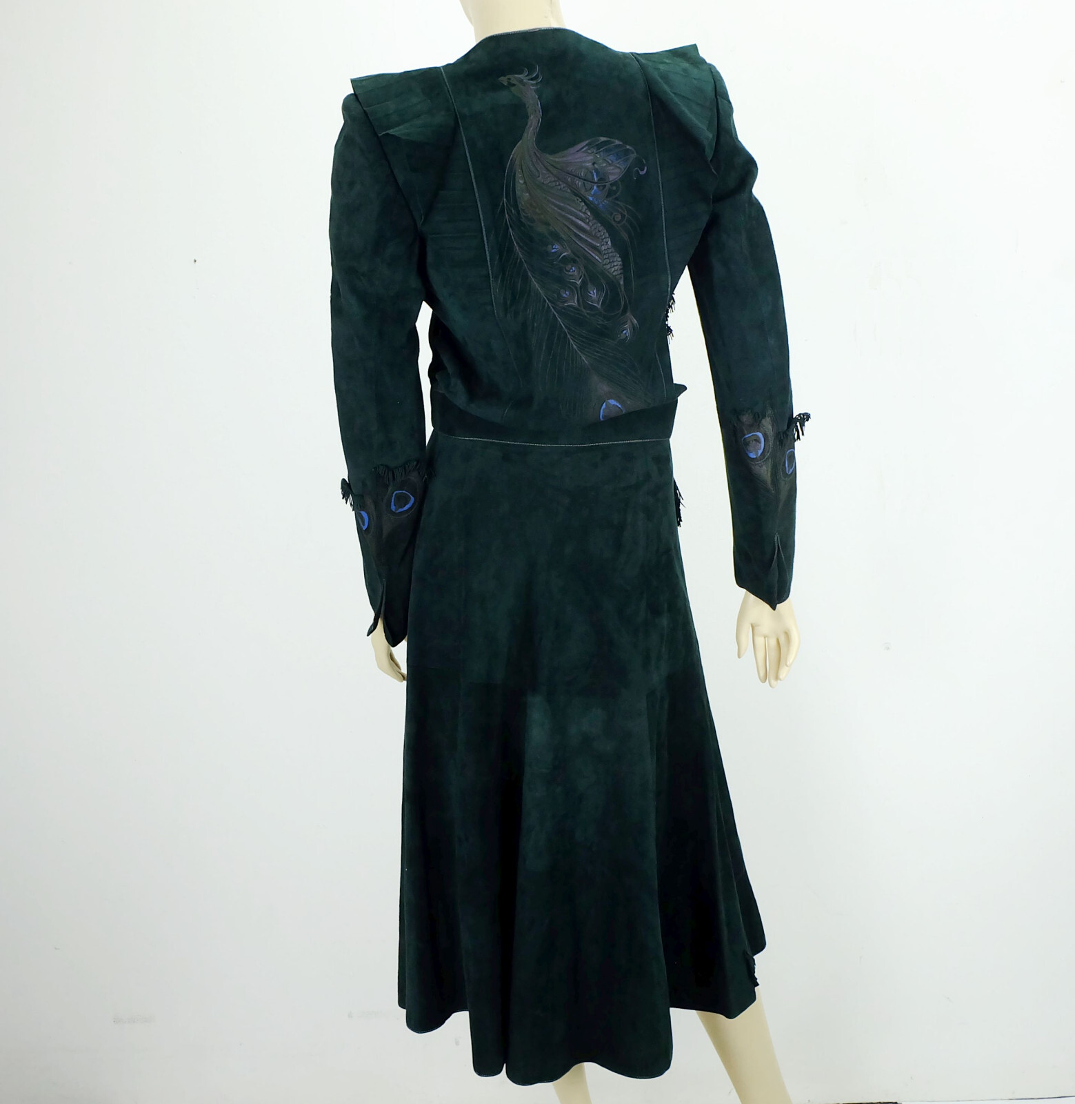 2pc DRESS costume roberto cavalli designer vintage 70s 80s suede green 36