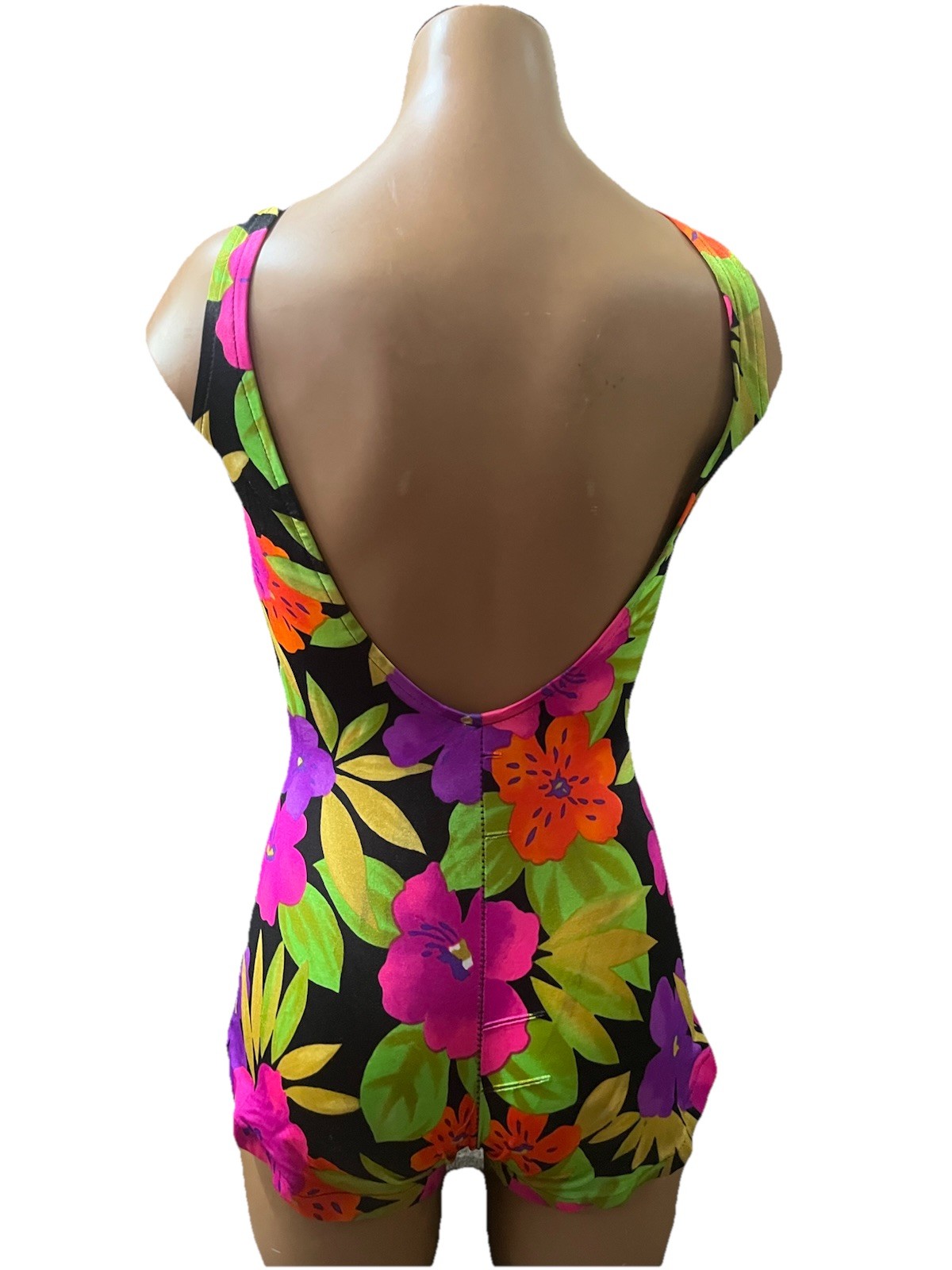 Vtg 90s Tropical Floral Swimsuit – Neon Pink Purple Orange – AS IS PROJECT