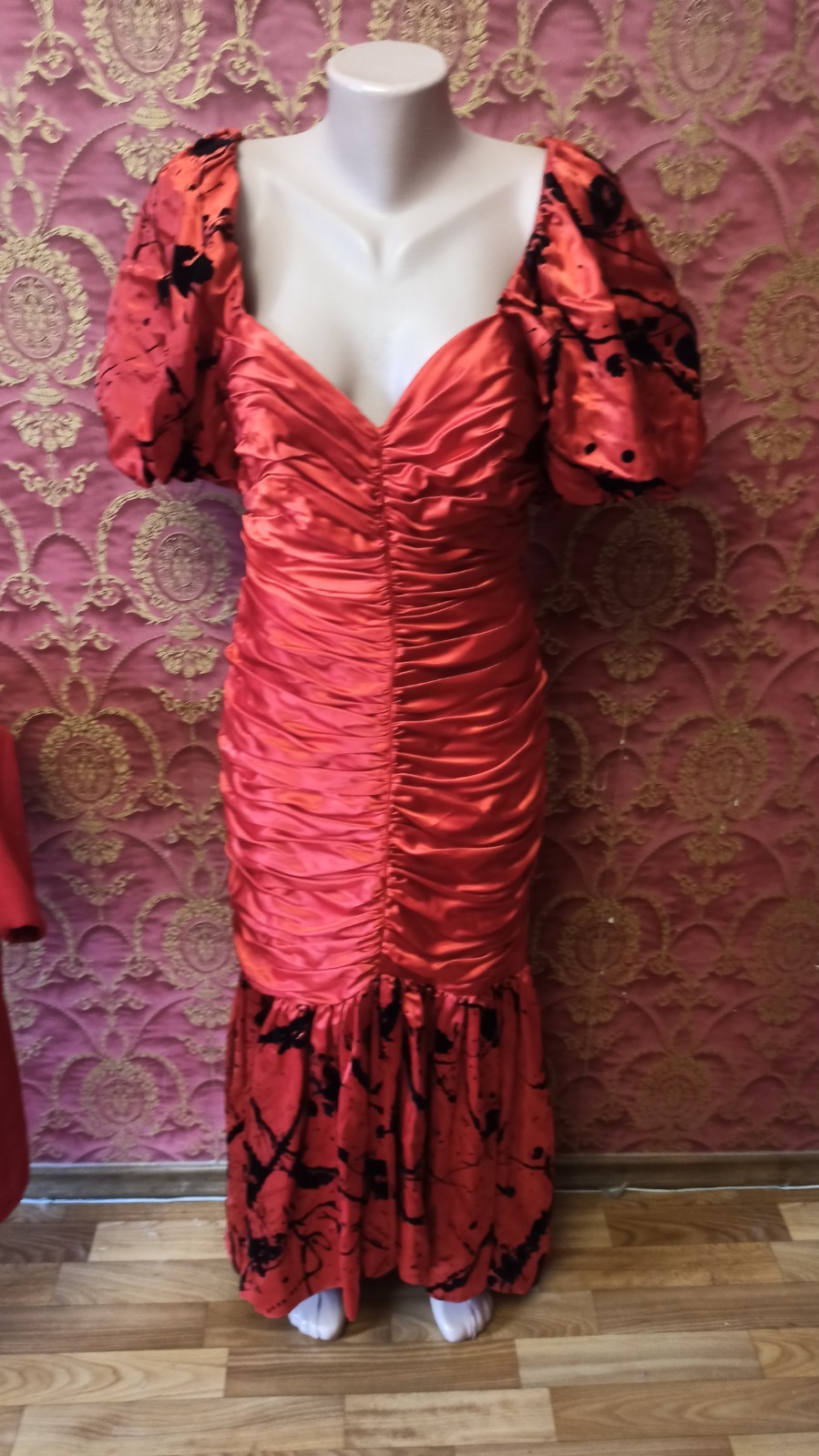 Elegant evening long satin vintage dress 70-80s England john charles cocktail