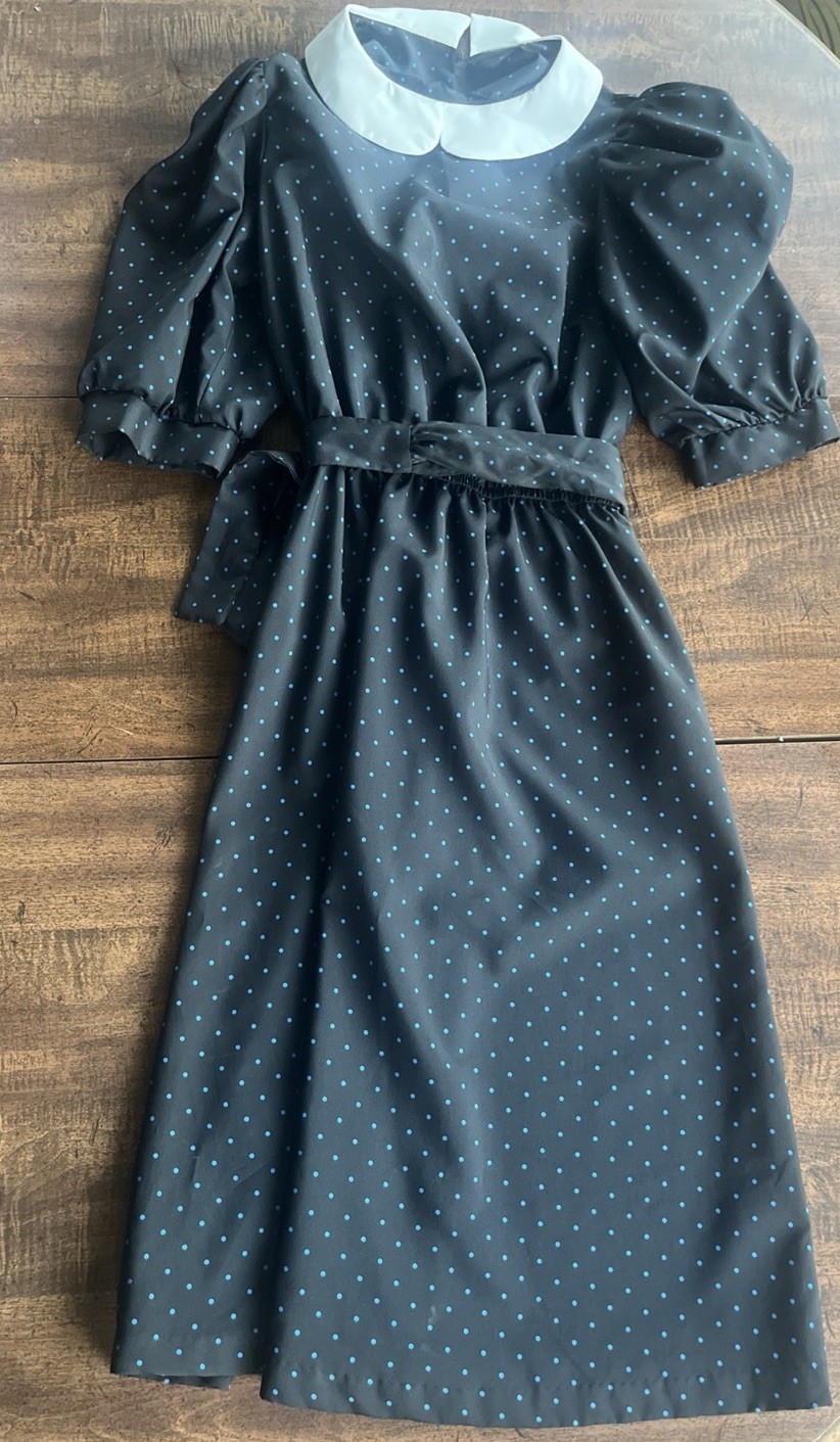 Vintage Peter Pan Collar Polka Dot Midi Dress Shoulder Pads Gothic Wednesday Sm