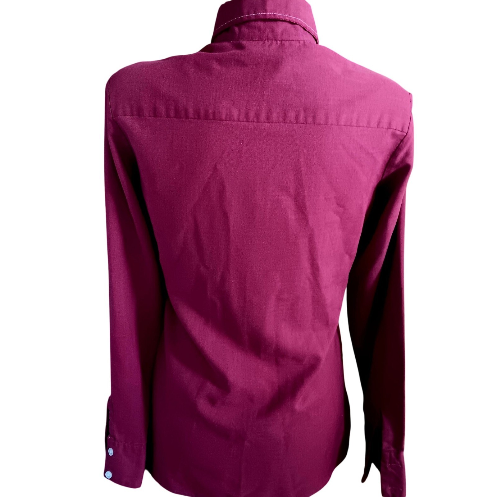Hippy True Vintage Small Shirt 1970’s Wrangler Burgundy Groove Western sz 34