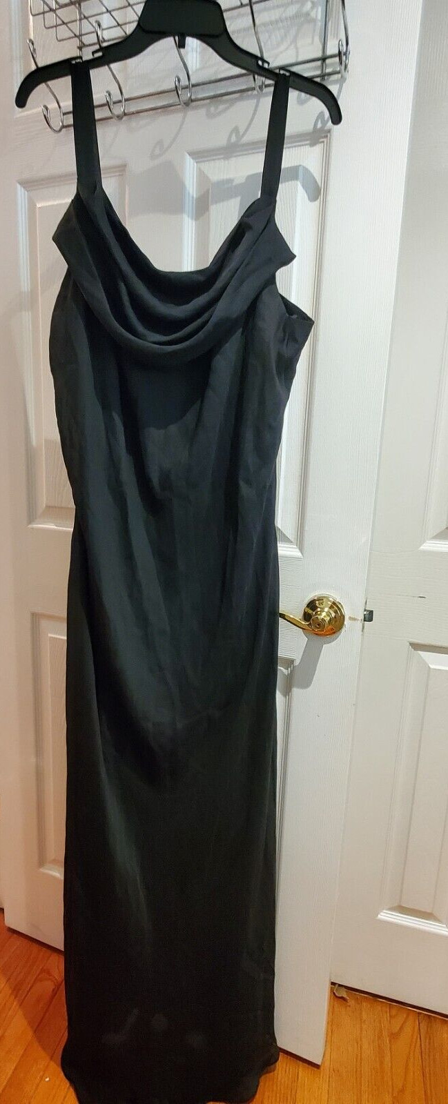 Onyx Nite Dress Size 24 Black Maxi Slipdress Cowl Neck Minimalist VTG Y2K 90s