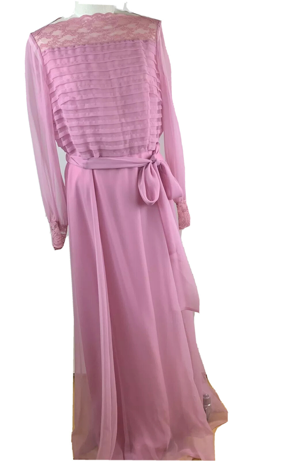 Vintage Miss Elliette Mauve Chiffon Dress Long Gown 60s 70s size 16