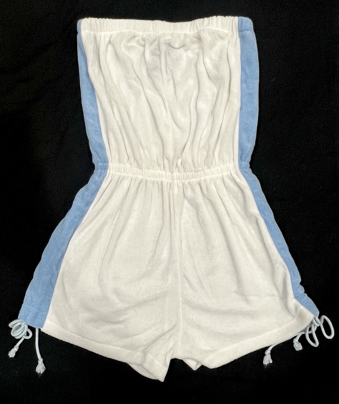 Vintage Mr. Noah White Strapless Terry Cloth Romper Jumper Blue Stripe Small S
