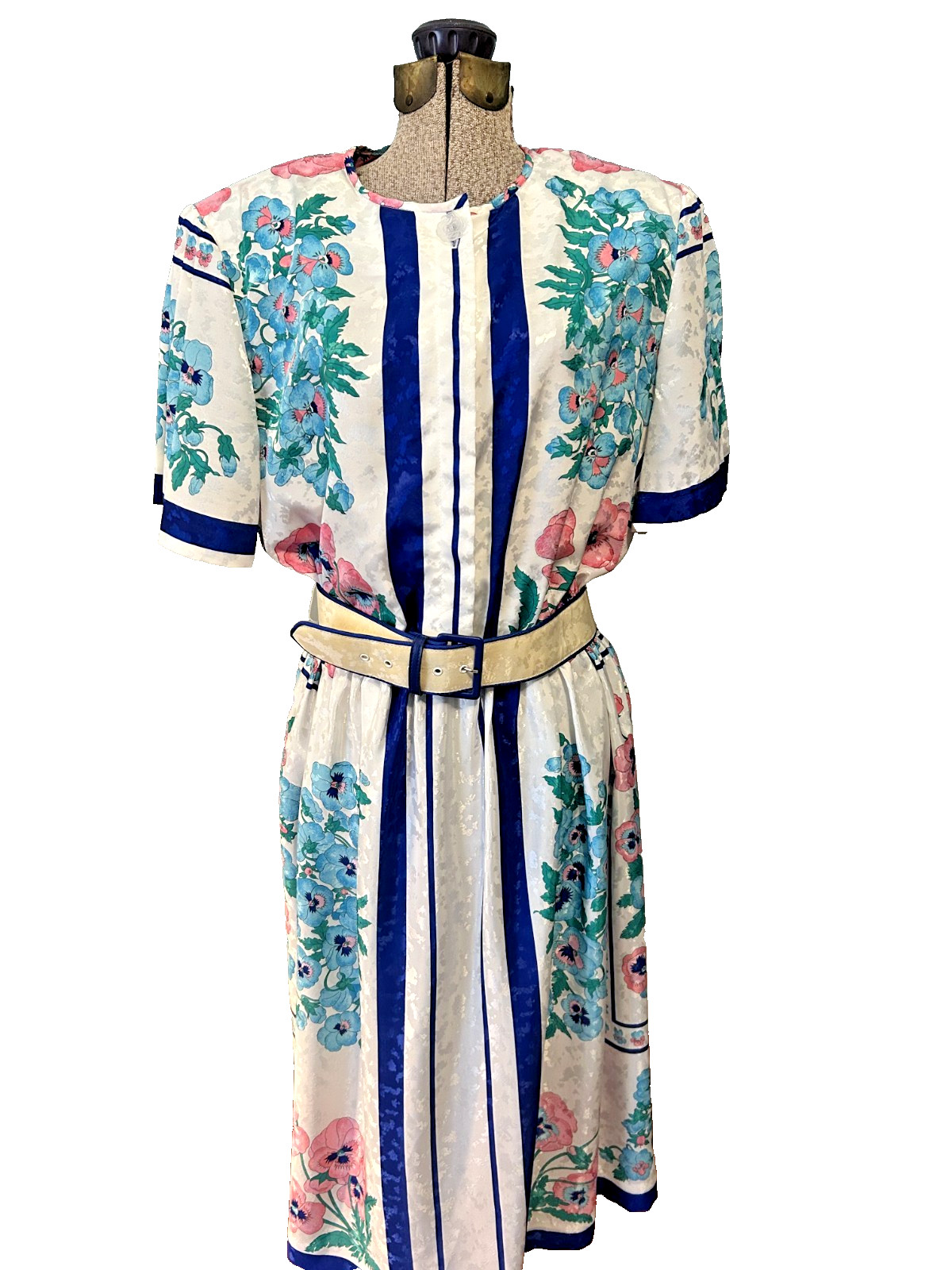 Silky Garden Pansy Print Calif Designs Dorothy Samuel 1980s does 40s Dress M