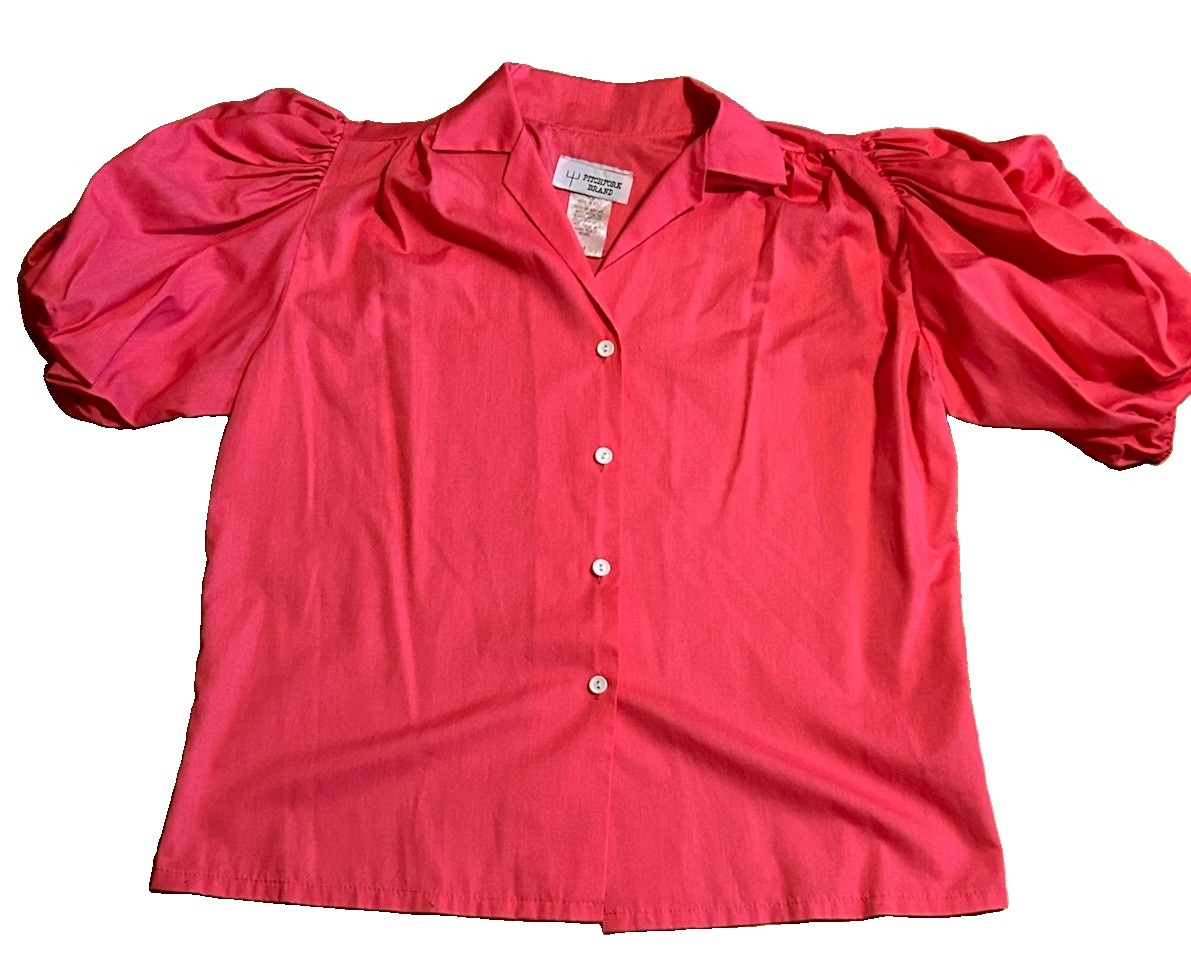 Vtg Pitchfork Brand Blouse Sz Medium Pink Puff Sleeve Ruffle Western Prairie