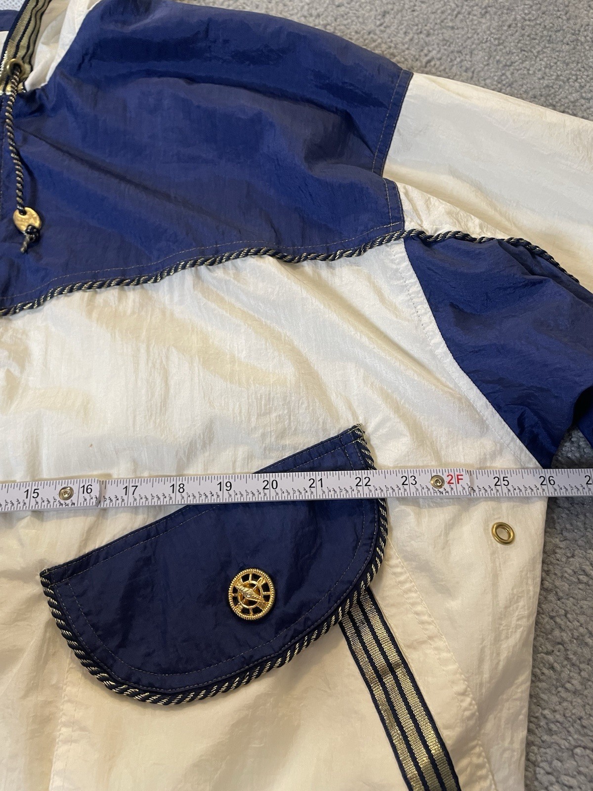 Vtg East West Windbreaker Hooded Jacket Womens M Full Zip Pockets Nautical