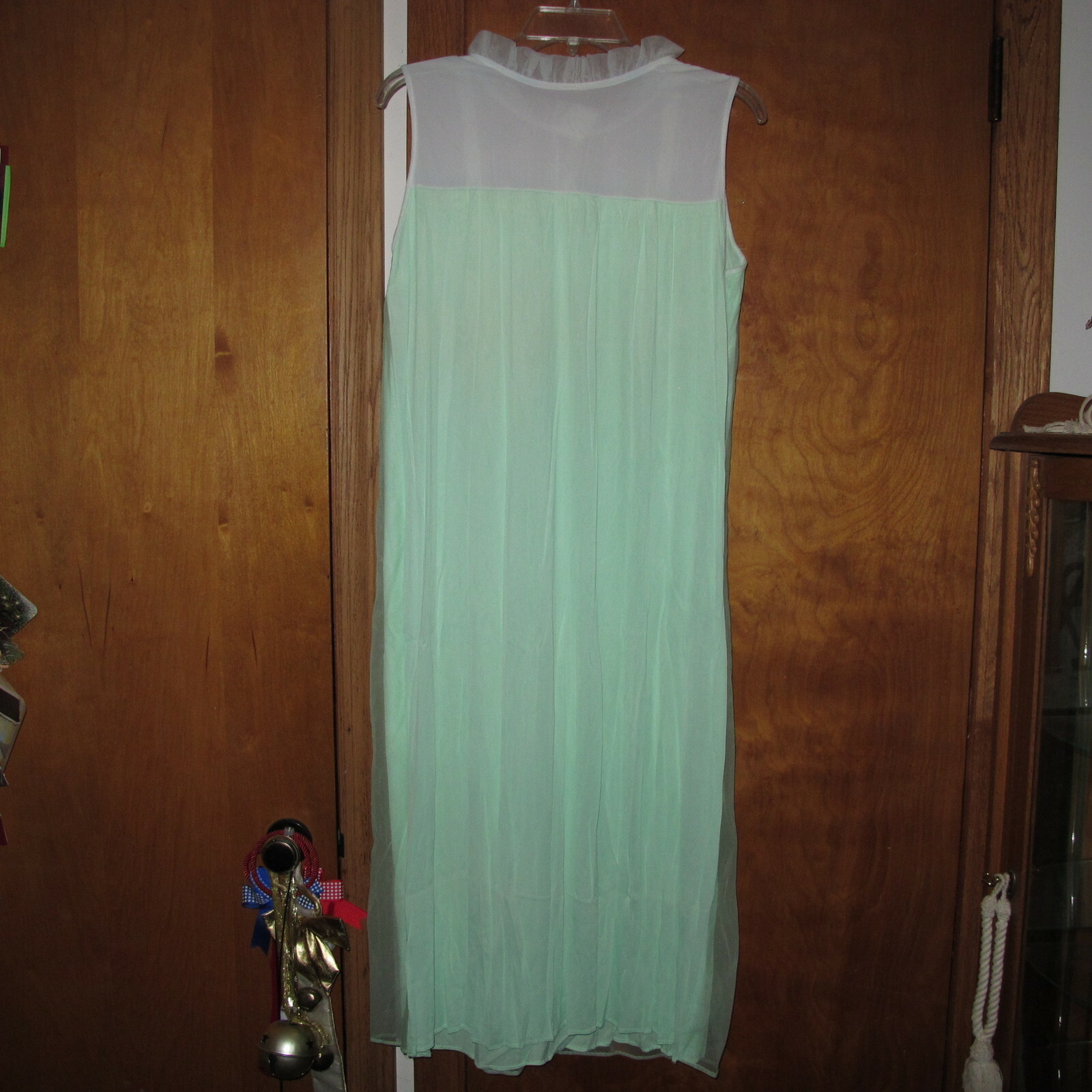 Vintage 1950s Belinda Green White Lace Nightgown Negligee Sheer Sleepware M / L