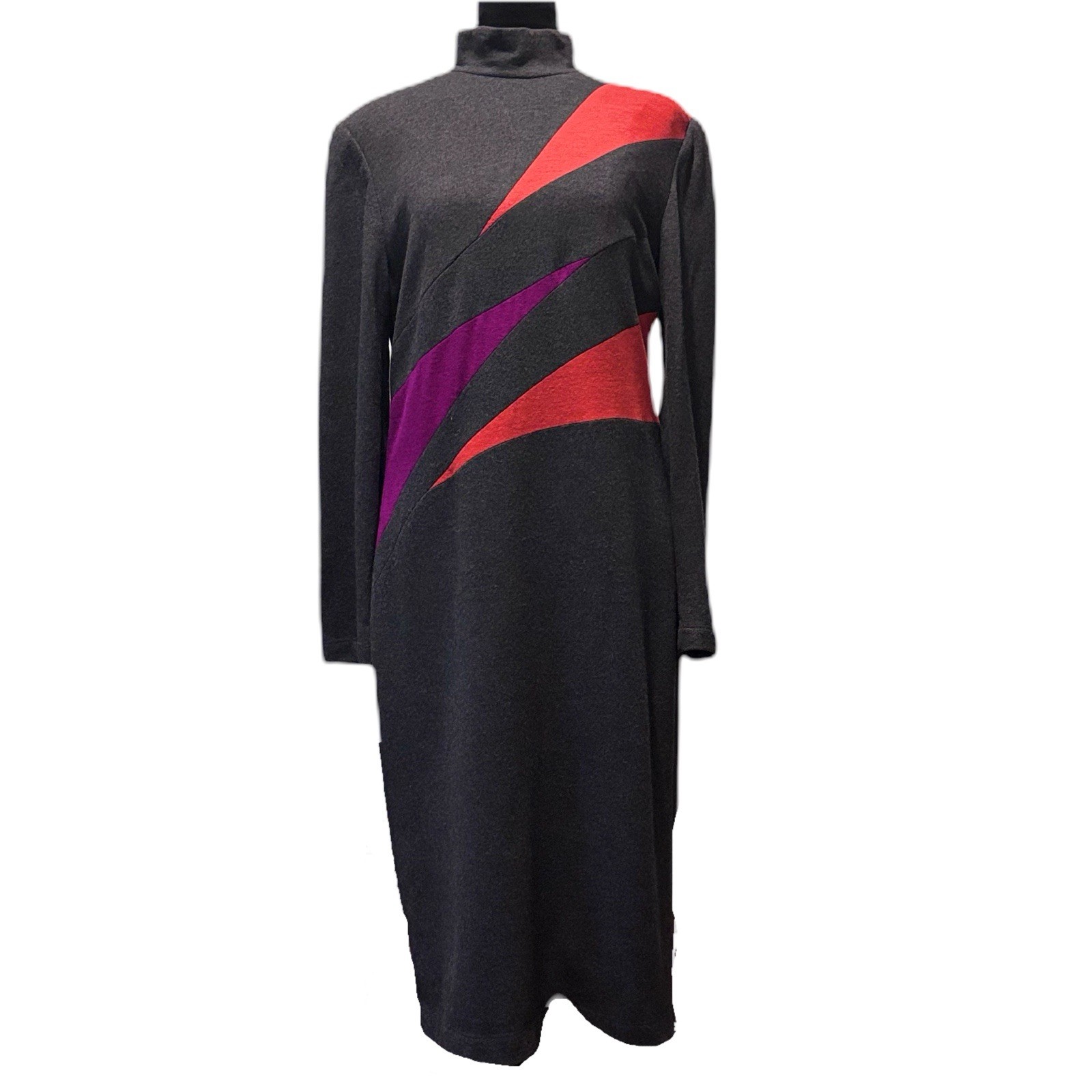 NWOT Vintage Louis Feraud Charcoal Grey Geometric Long Sleeved Dress Size US 12