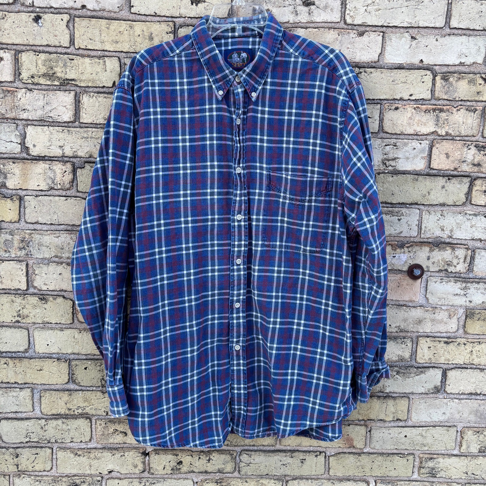 Sero Purple Plaid 100% Woven Cotton Long Sleeve Shirt Faded