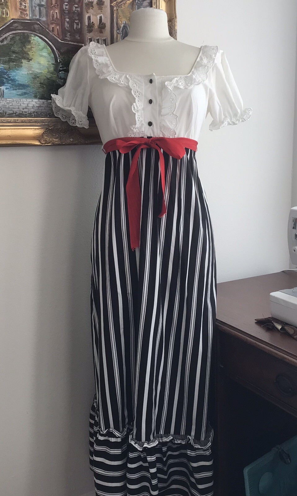 70s Ruffle Black and White Maxi Dress