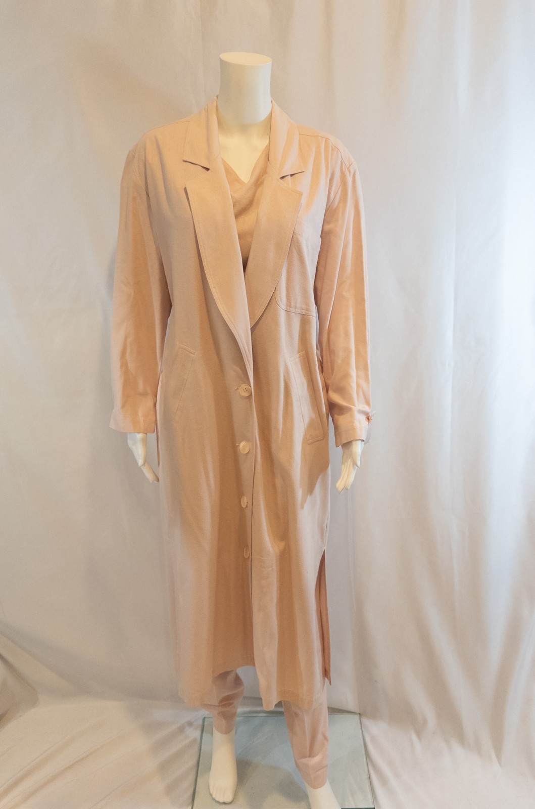 Christina Stuart Pale Pink Vintage 3 Piece Duster, Blouse and Pants, 100% Silk