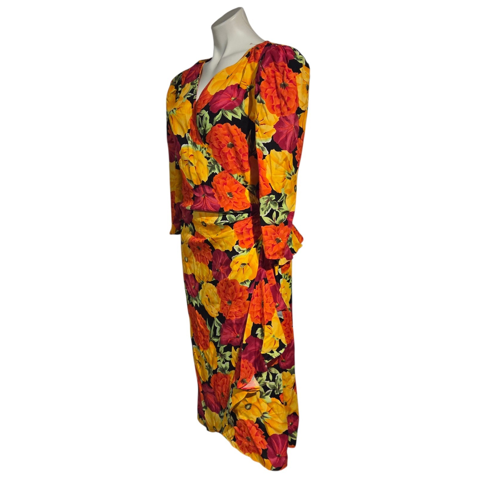Vintage Nina Piccalino II Peplum Wrap Dress Hawaiian Tropical Fits Approx Medium