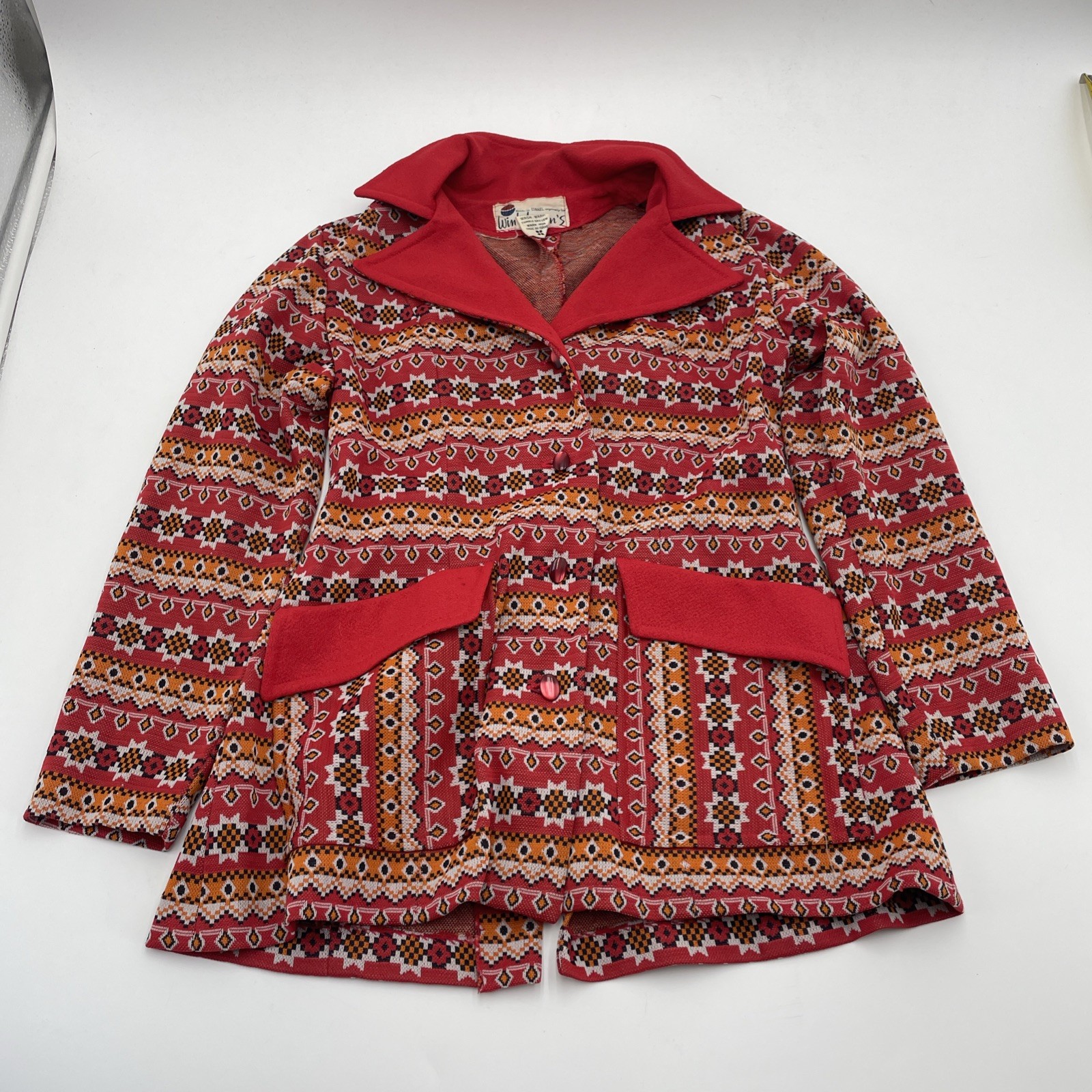 Vintage Winkelmans Polyester Jacket Geometric Coat Israel Fits M/L