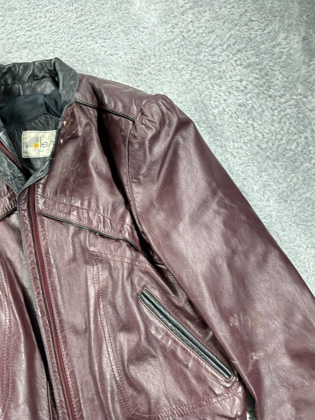 Vintage 80s Lesoleil Burgundy Wine Leather Jacket Size 11/12