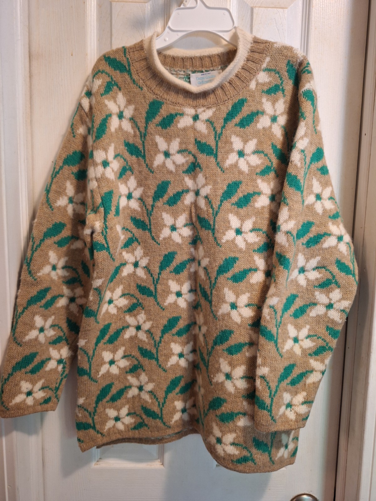 Vtg 1970s Benetton italian wool mock neck daisy tunic sweater M great condition