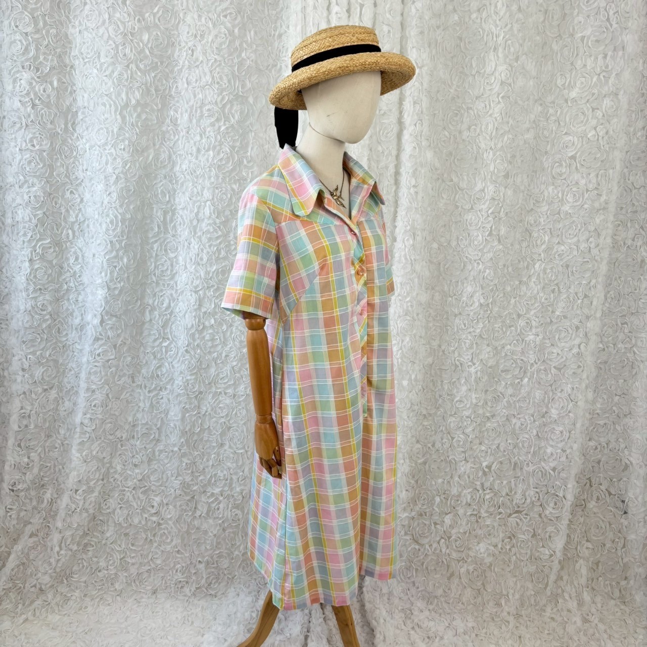 Vintage 70s Style Pastel Plaid Shirt Dress Made in USA Cottagecore