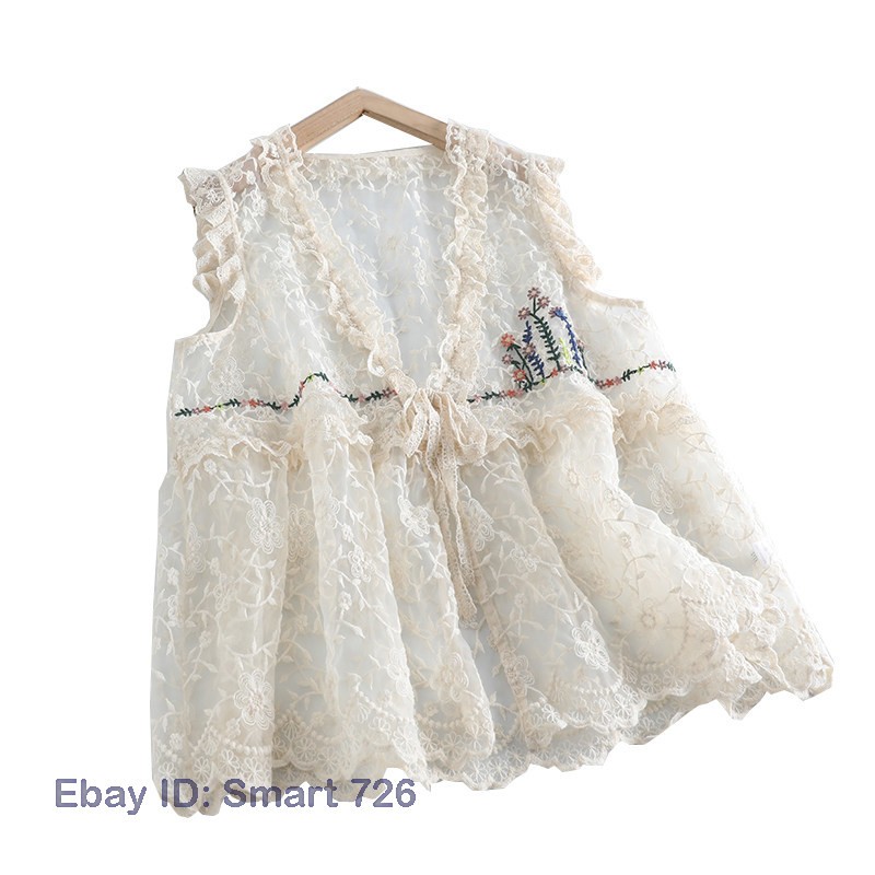 Lace Vest Women’s Loose Transparent Large Size Gilet Waistcoats Cotton Linen NEW