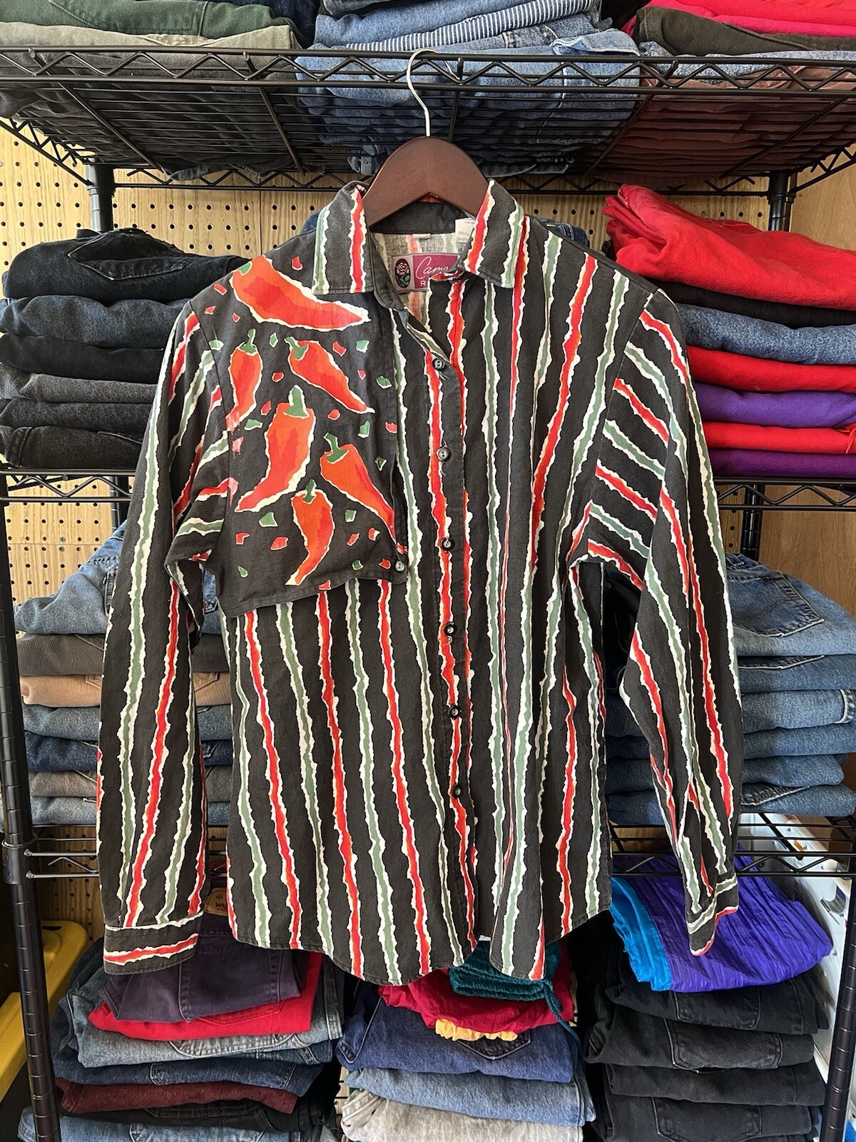 Vintage 80’s Cameo Rose Women’s Western Snap Front Shirt Jalapeños Pepper SZ 7/8