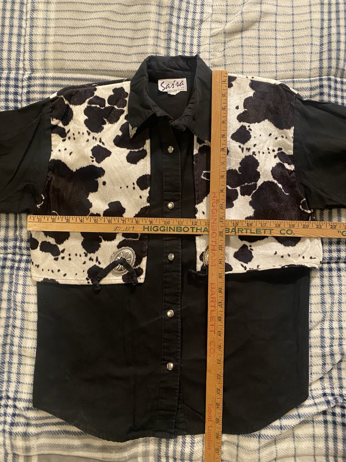 Vintage Sas’sa Womens Western Button Up Shirt Cowhide & Black Rodeo Size Medium