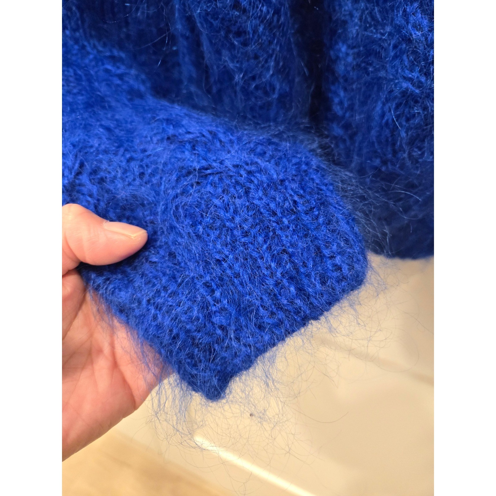 OBR Vintage Royal Blue Mohair Wool Blend V-Neck Fuzzy Cardigan Sweater Large