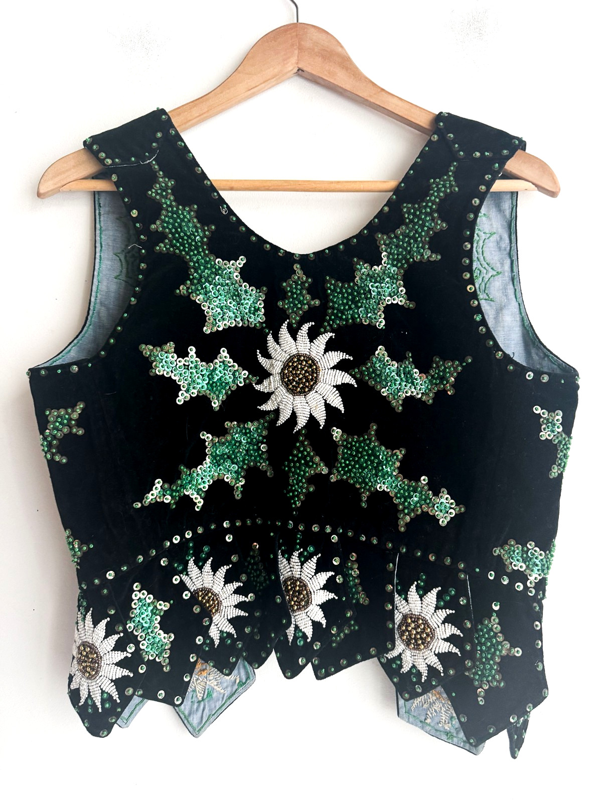 Vintage Handmade Polish Polk Goralski Costume Vest Velvet Beaded Floral S