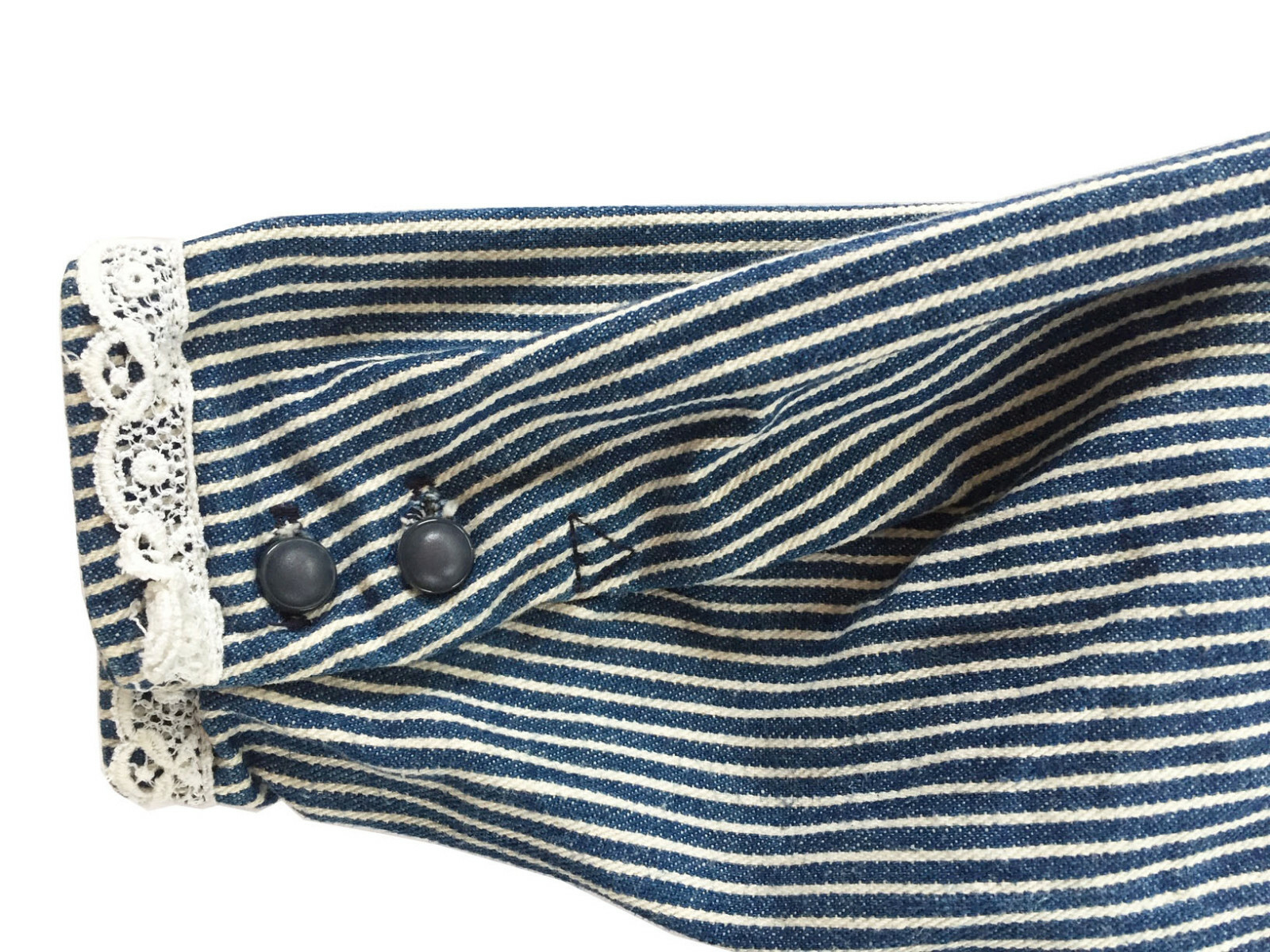 AUNT ABIGAIL’S ATTIC Vintage Prairie Dress Striped Cotton Denim w Belt Size S