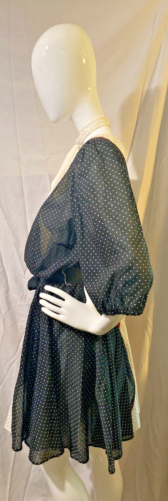Vintage Black & White Dots Square Dance Dress with belt and scarf
