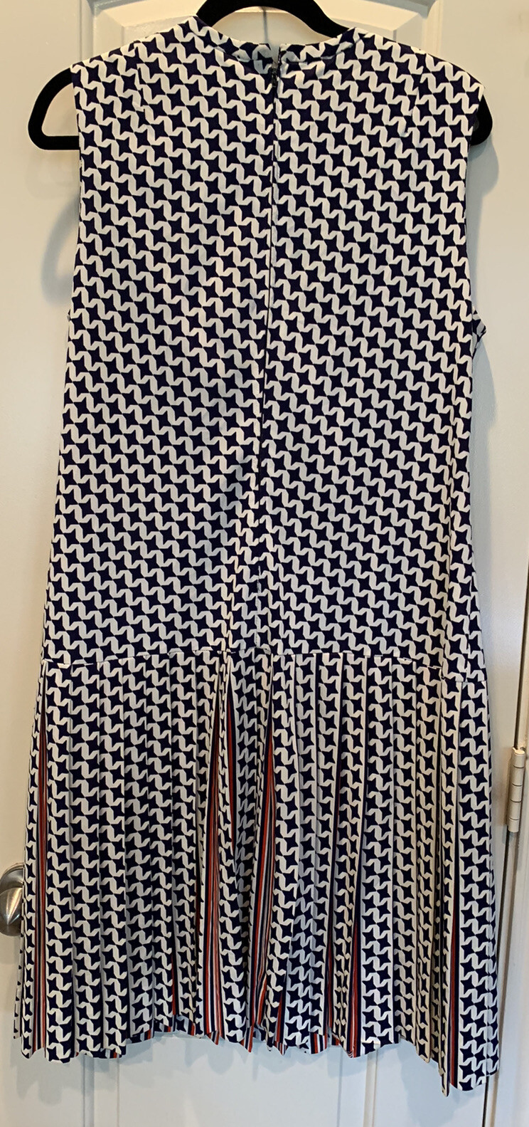 Vintage Mod Retro Nancy Greer NY Pleated Blue White Orange Dress