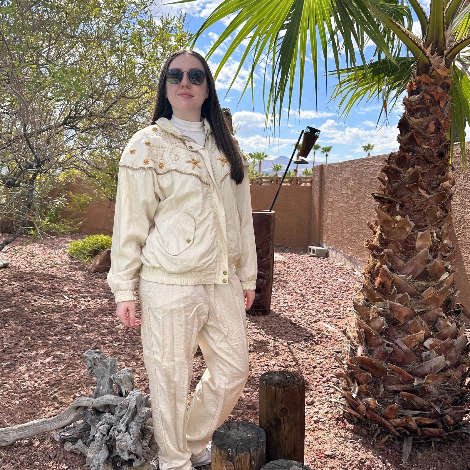 VTG 90s Lavon Beaded Windbreaker 2-Piece Tracksuit Womens Large Pants Jacket