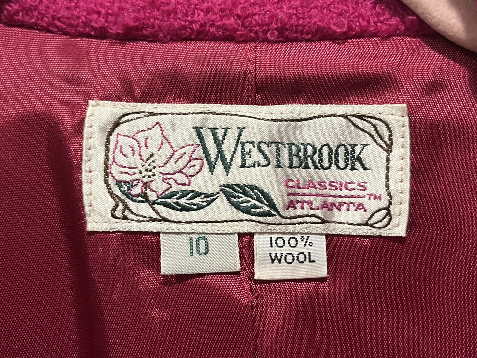Westbrook Women’s Size 10 Bintage Wool Blazer/Jacket Magenta 1 Button Lined 80’s