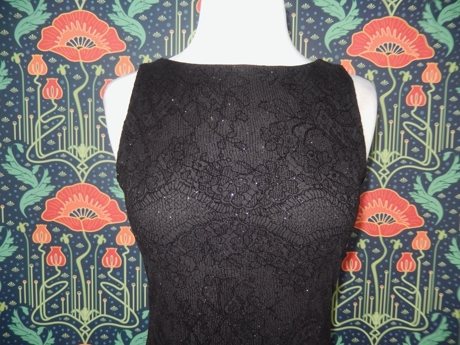 Vintage 90’s Y2K Cocktail Dress Black Whimsigoth Flocked Velvet Glitter