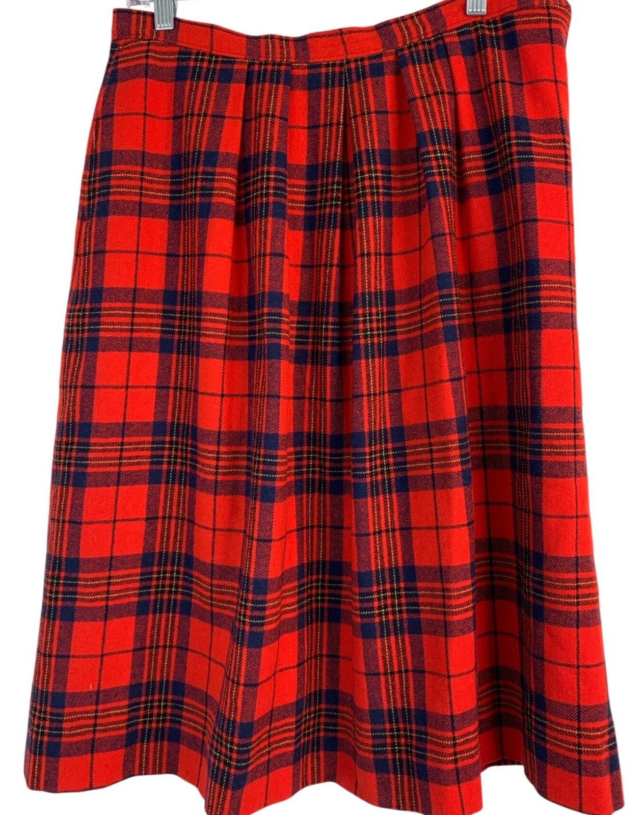 Vintage 70s Pendleton Red Leslie Tartan Wool Midi Skirt USA 10/12 Moth Holes
