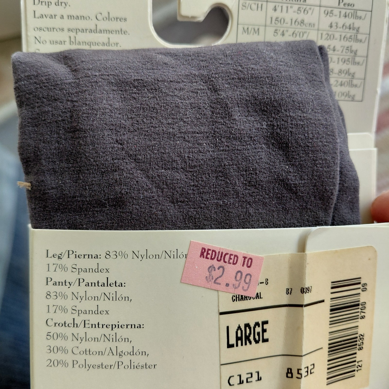 Vintage JCPenney Medium Coverage Gray Opaque Tights Large 40 Denier USA NOS