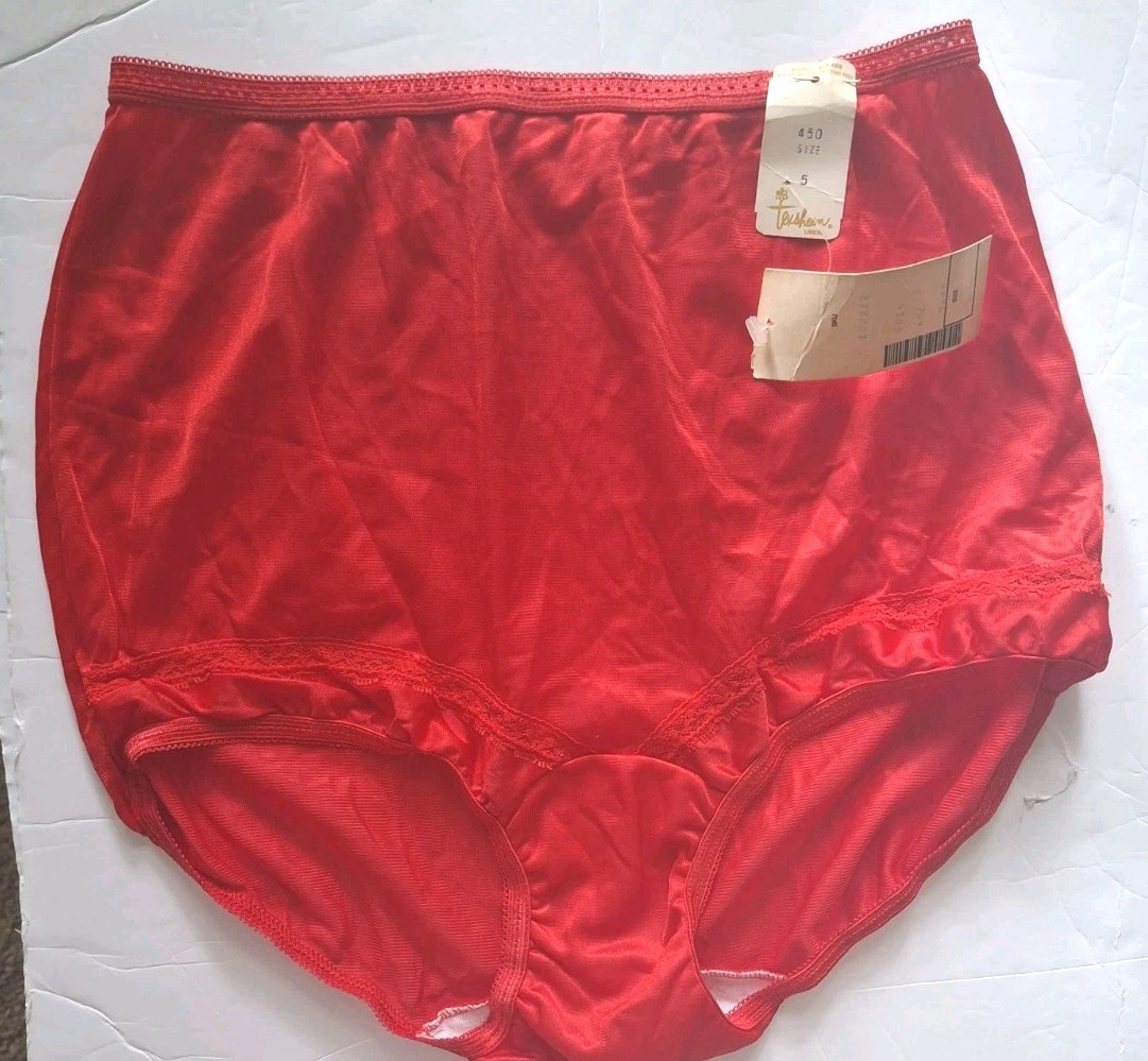 Vintage Tensheen Granny Panty Full Brief Size 5 Red High Waist Lace Pin Up