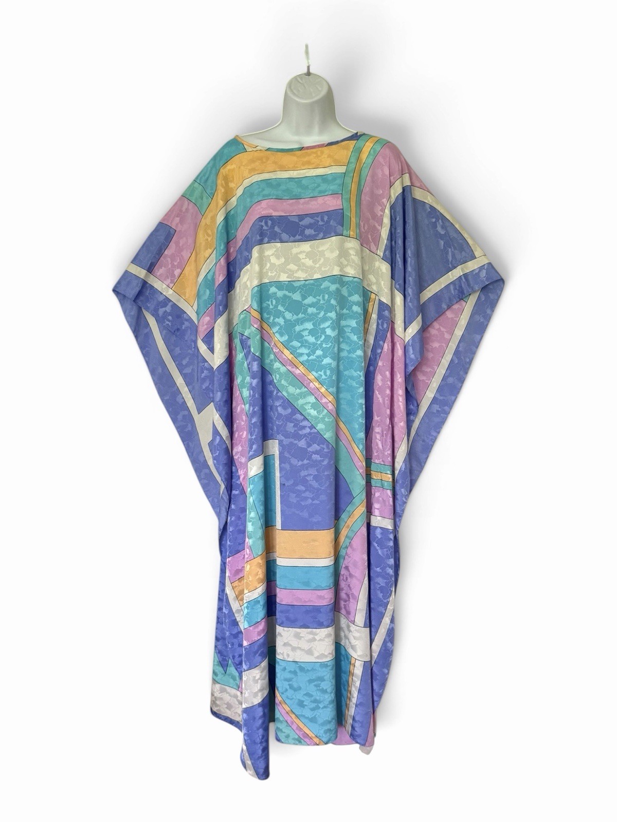 Vtg 80s Ruth Norman Neiman Marcus Mod Geo Kaftan Lounge Dress O/S Pastel Kimono
