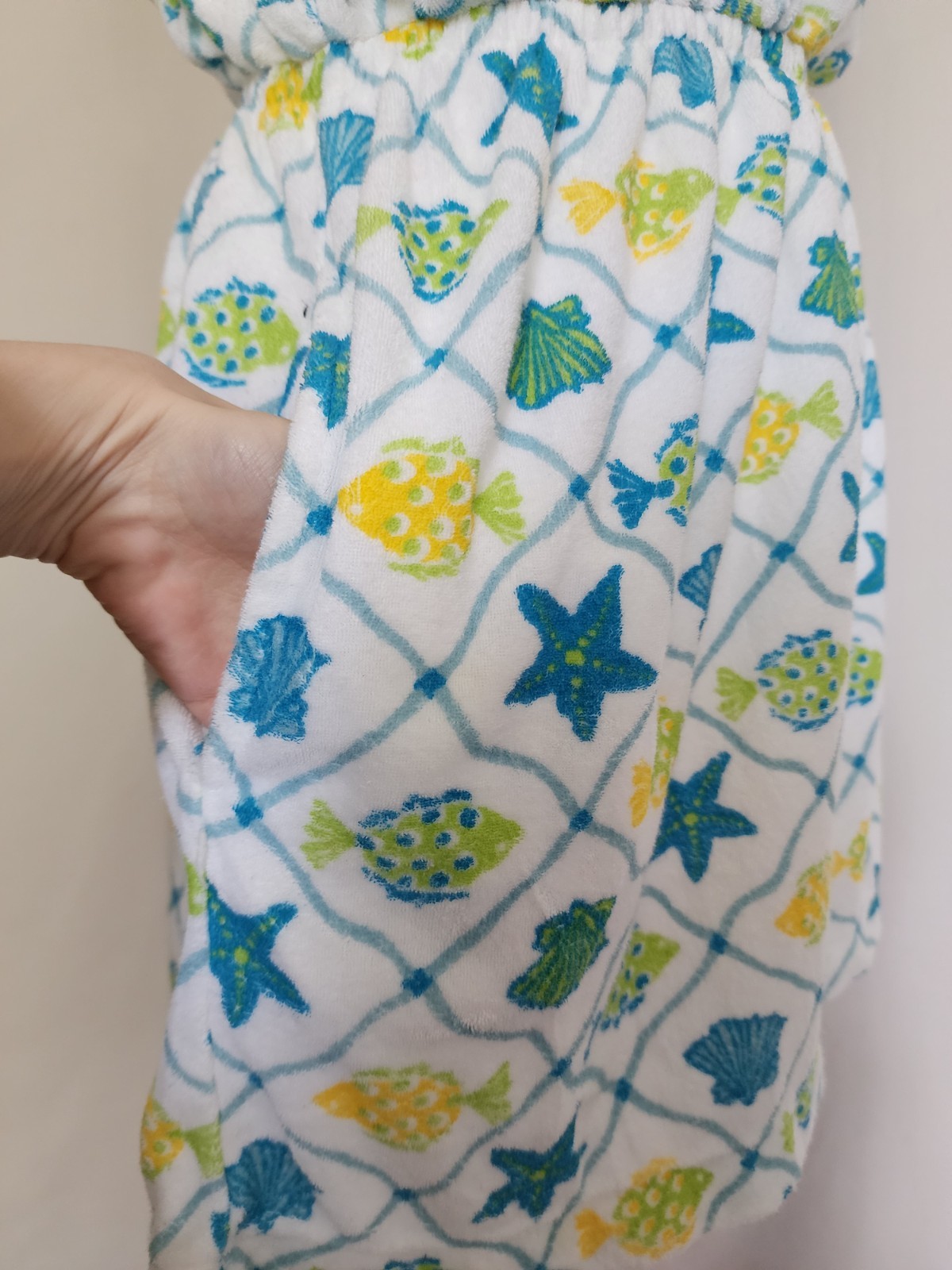 VTG Sears Tropical Escape Terrycloth Romper Cover Up Fish Shell Beach Pool Small