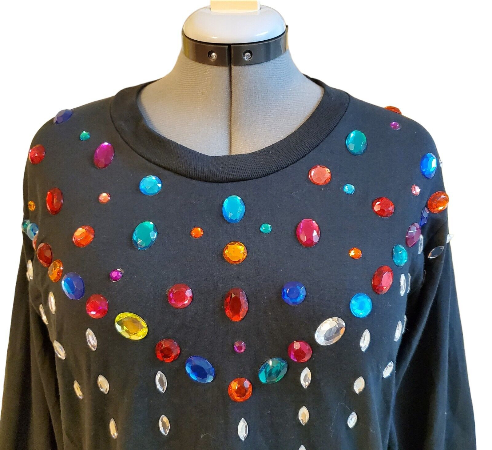 VTG Screen Stars Best Women’s Black Colorful Beaded Long Sleeve TShirt Large USA