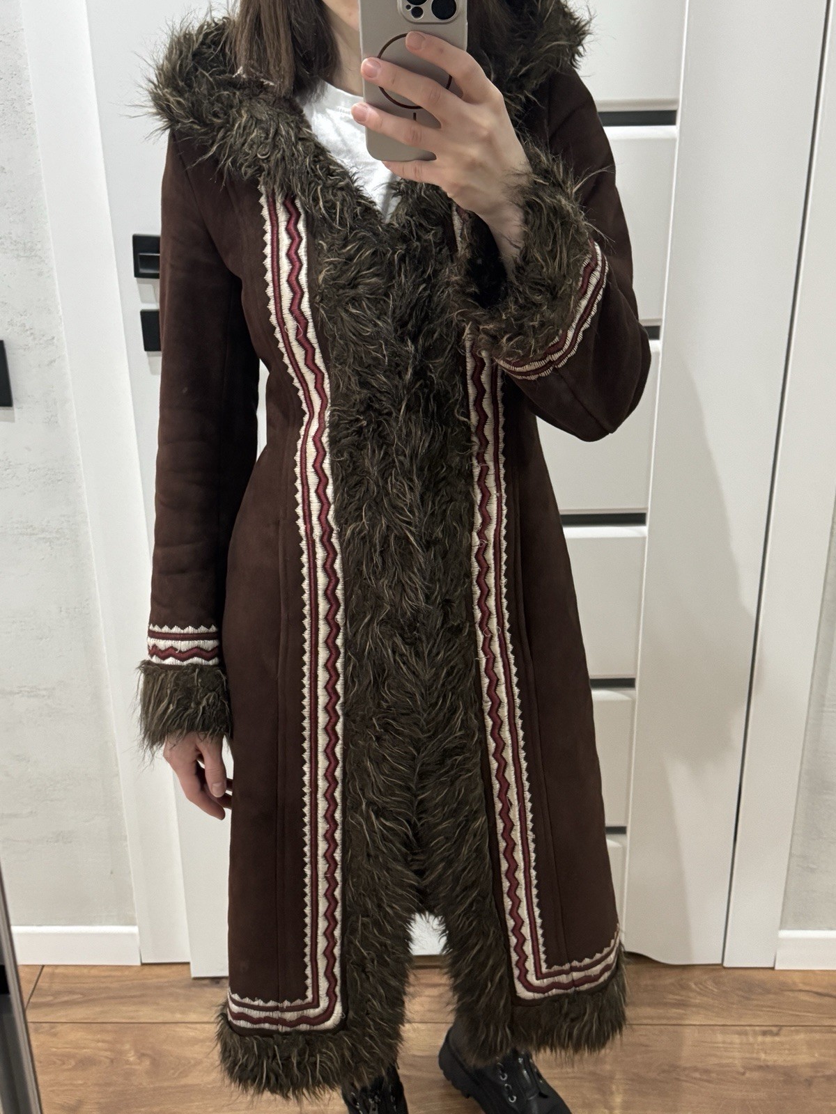 VINTAGE BOHO PENNY LANE AFGHAN STYLE FAUX FUR EMBROIDERED COAT FROM TOP SHOP 8 S