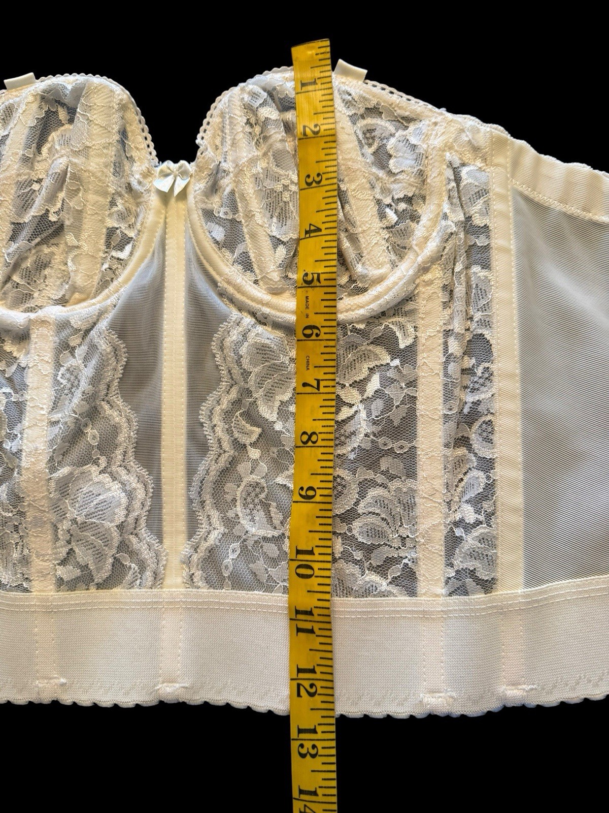 Goddess Long Line Bustier Ivory Bra Corset Cincher 34B Boned Pin Up Lingerie