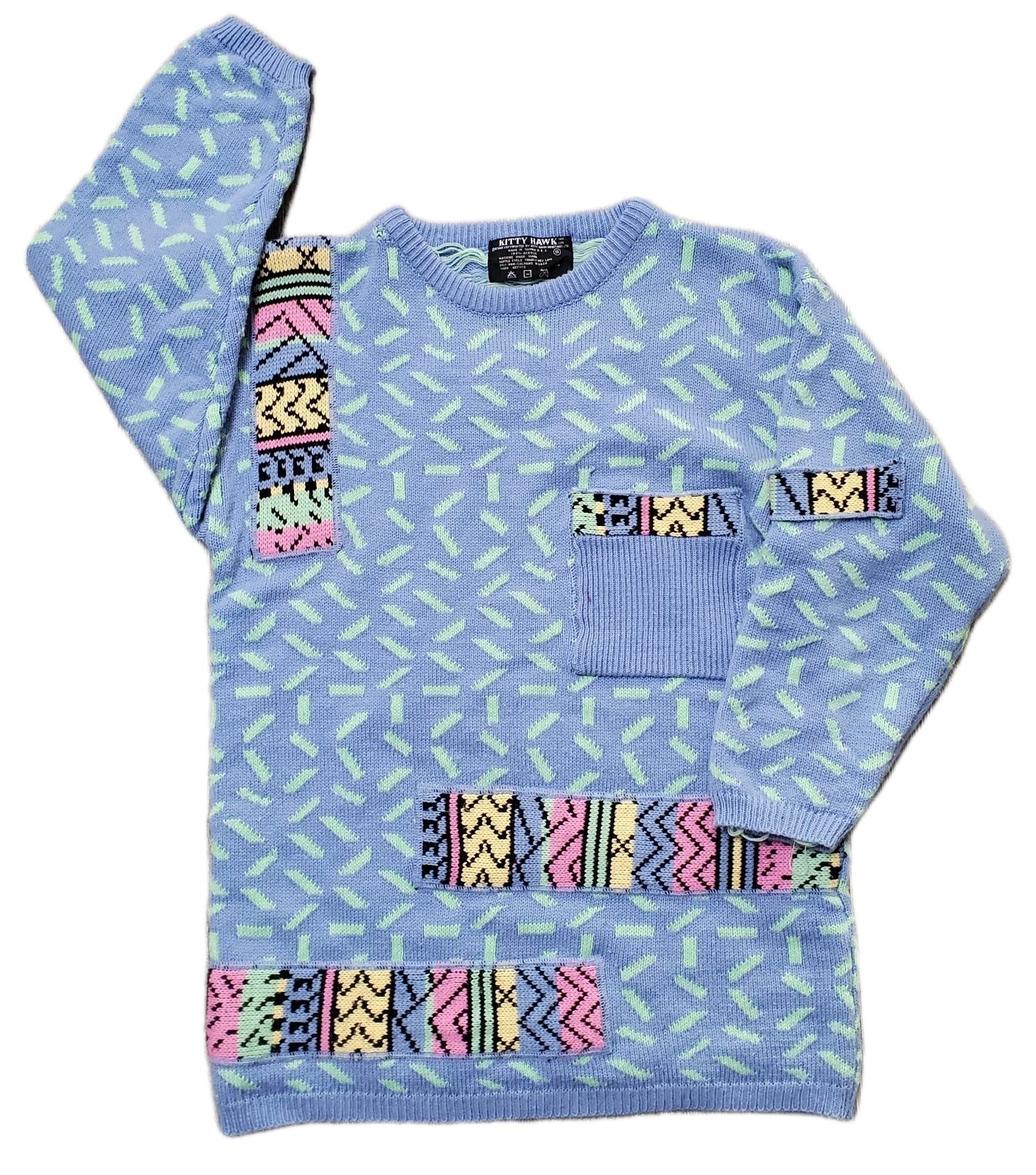 Vintage 80s-90s Kitty Hawk Colorful Funky Acrylic Sweater~ Small~Nickelodeon