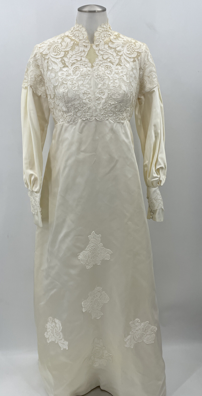 1950s Vtg Edythe Vincent Alfred Angelo Ivory Lace Long Sleeve Wedding Dress