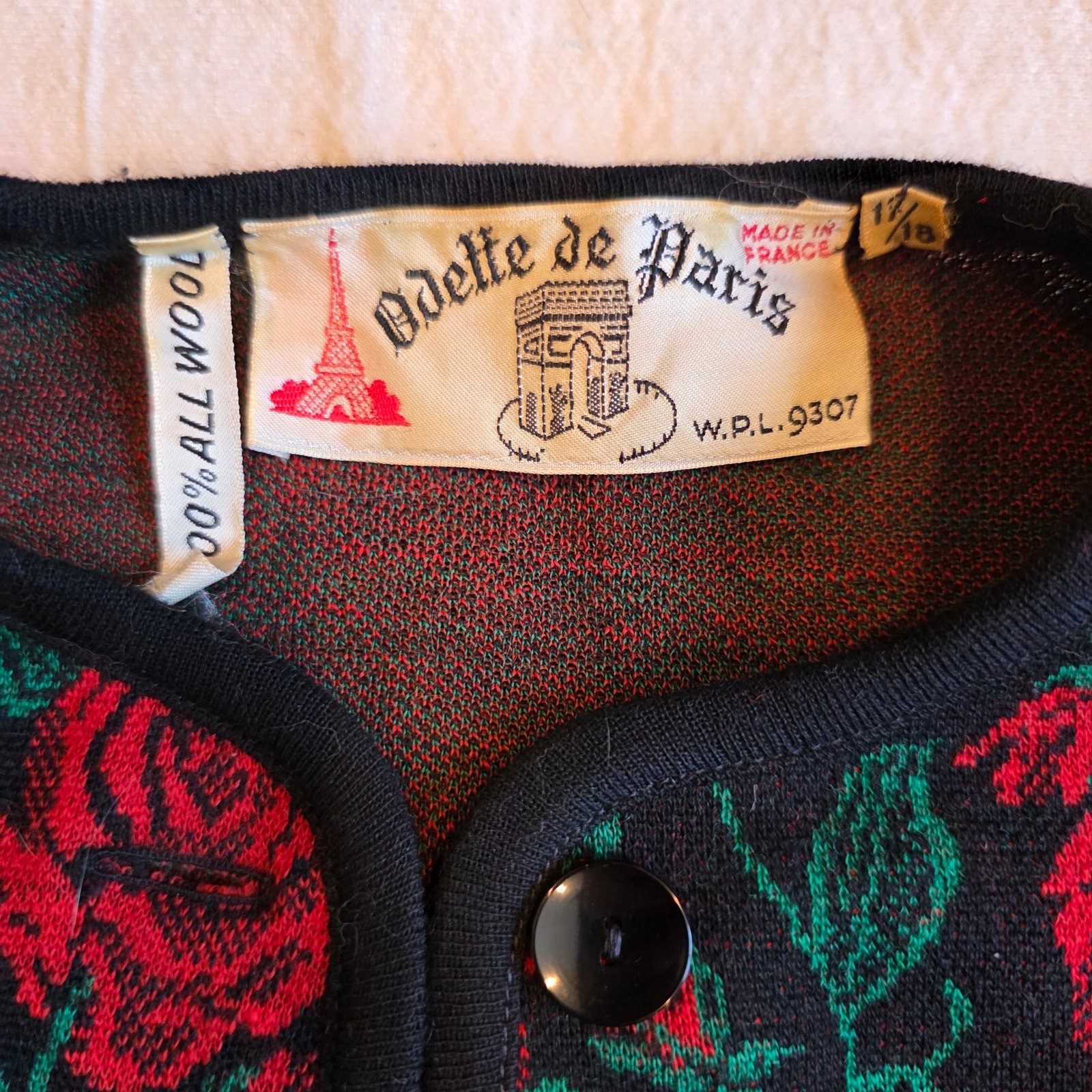 Vintage Odette de Paris Rose Print Pure Wool Knit Cardigan Jacket 17/18