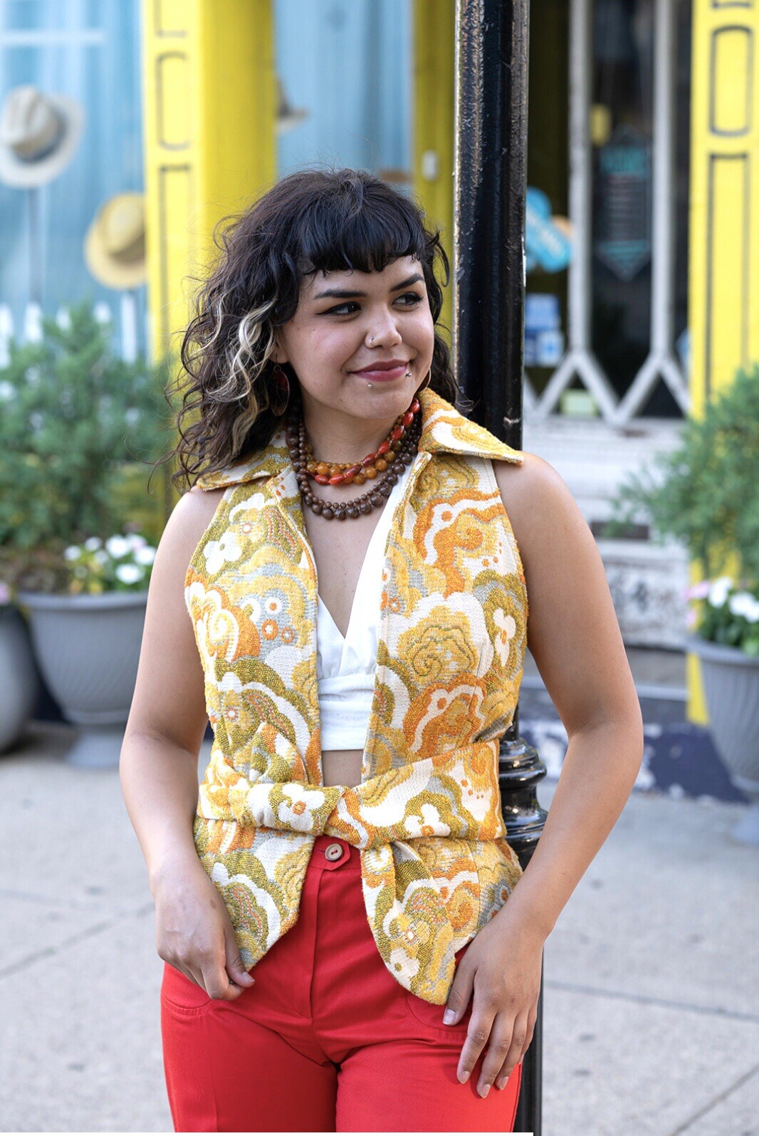 Vintage 60’s Fall Floral Tapestry Vest With Matching Belt, XS/S