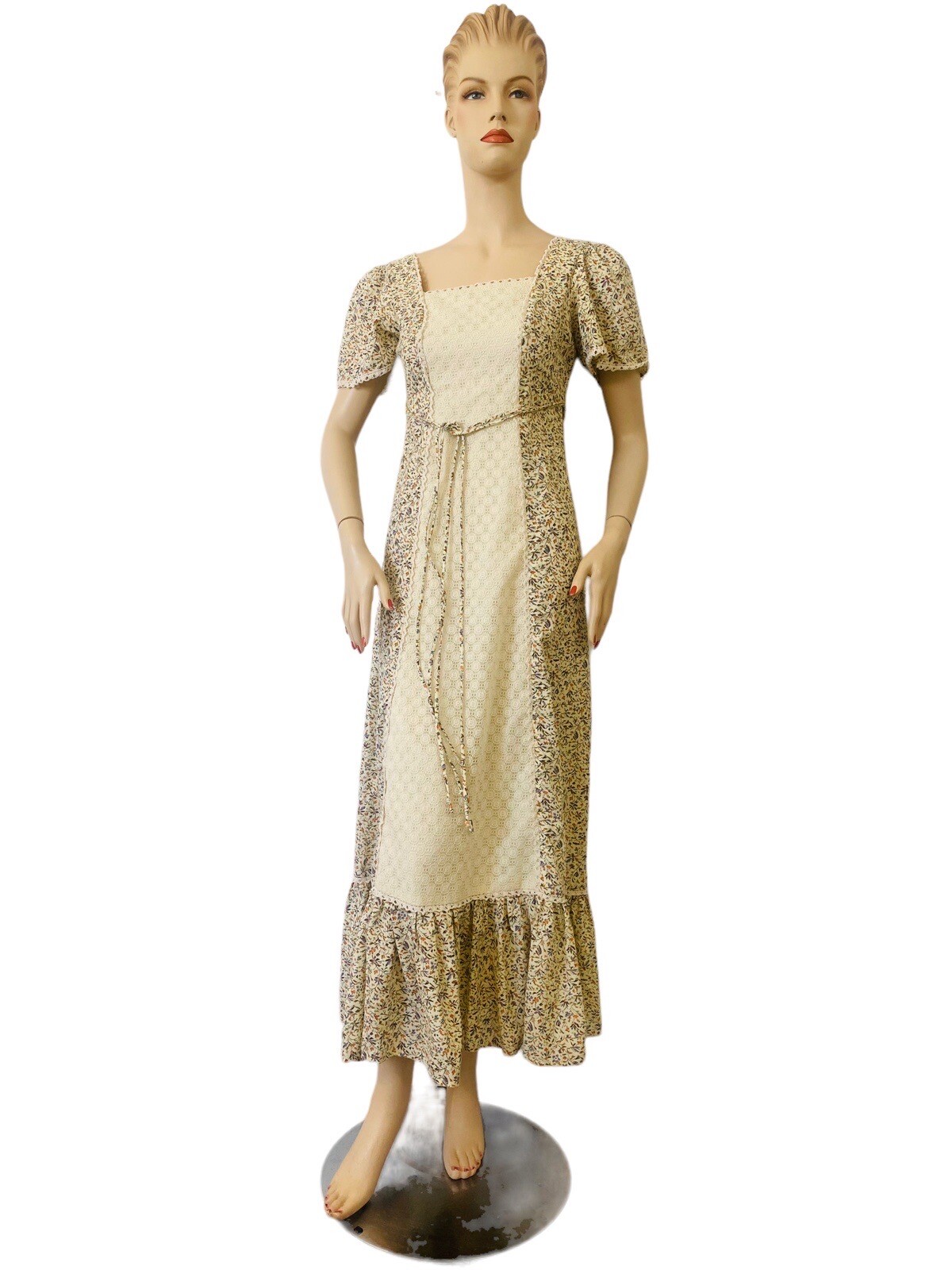 Vintage Candi Jones California Prairie Cottagecore Coquette Maxi Dress 70s XS-S