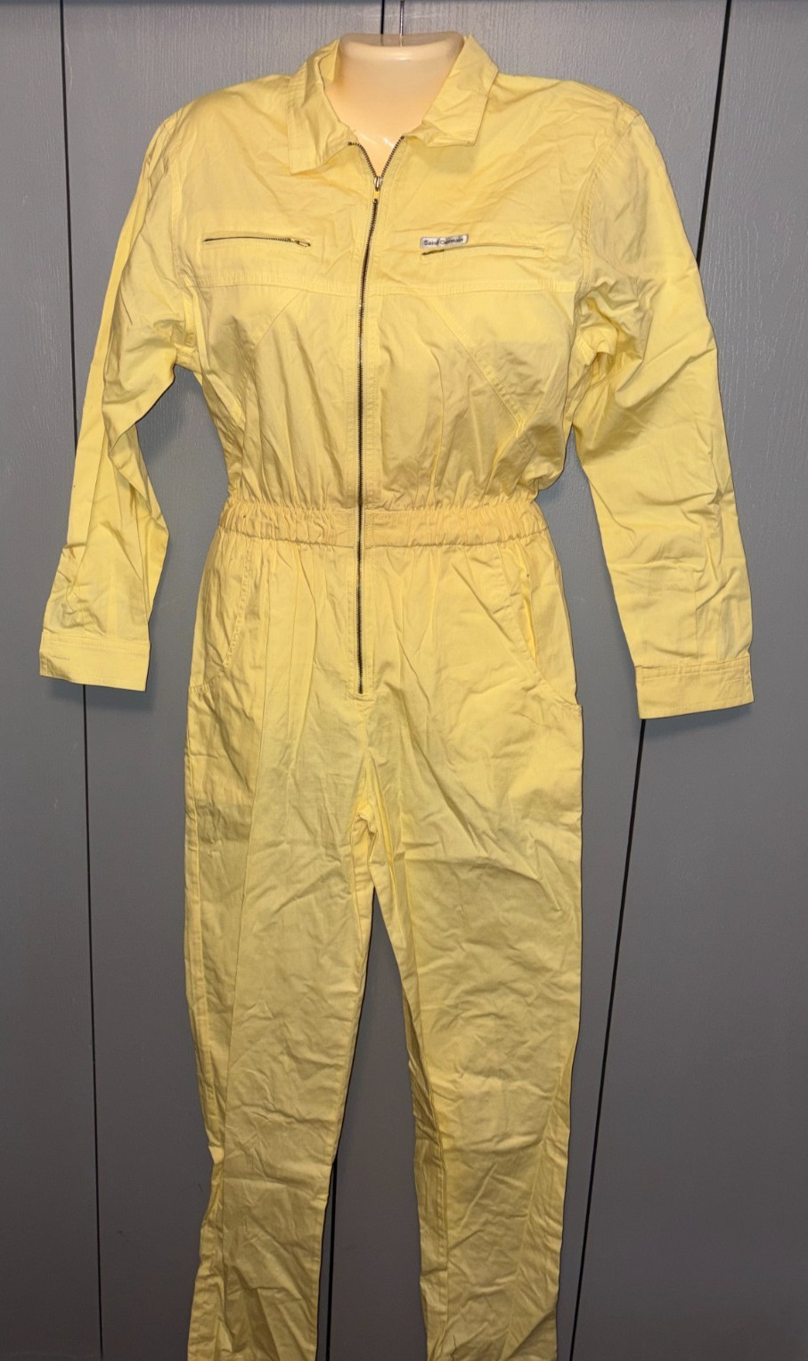 VTG 90s Saint Germain Paris 36 Boiler Utility Suit Jumpsuit Zip Front Yellow