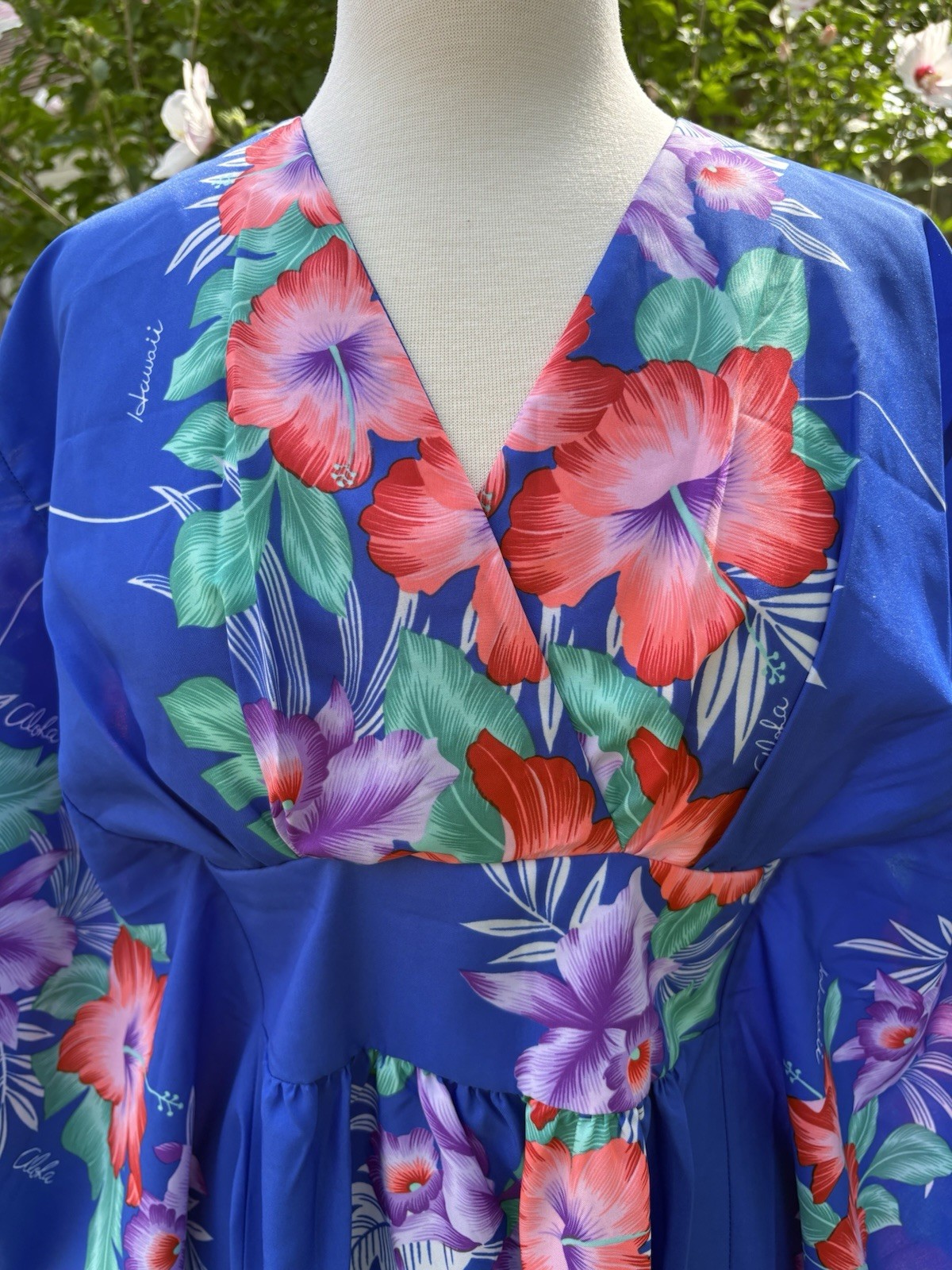 Vintage Hawaiian Caftan Blue Floral Print
