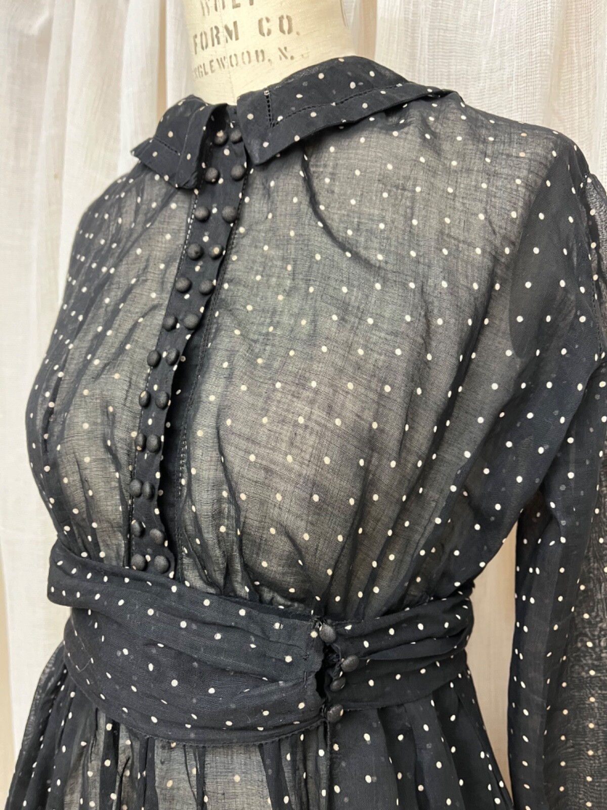 Victorian Edwardian Lawn Voile Dress Sheer Tiny Dot Cotton Tea Mourning Goth XS