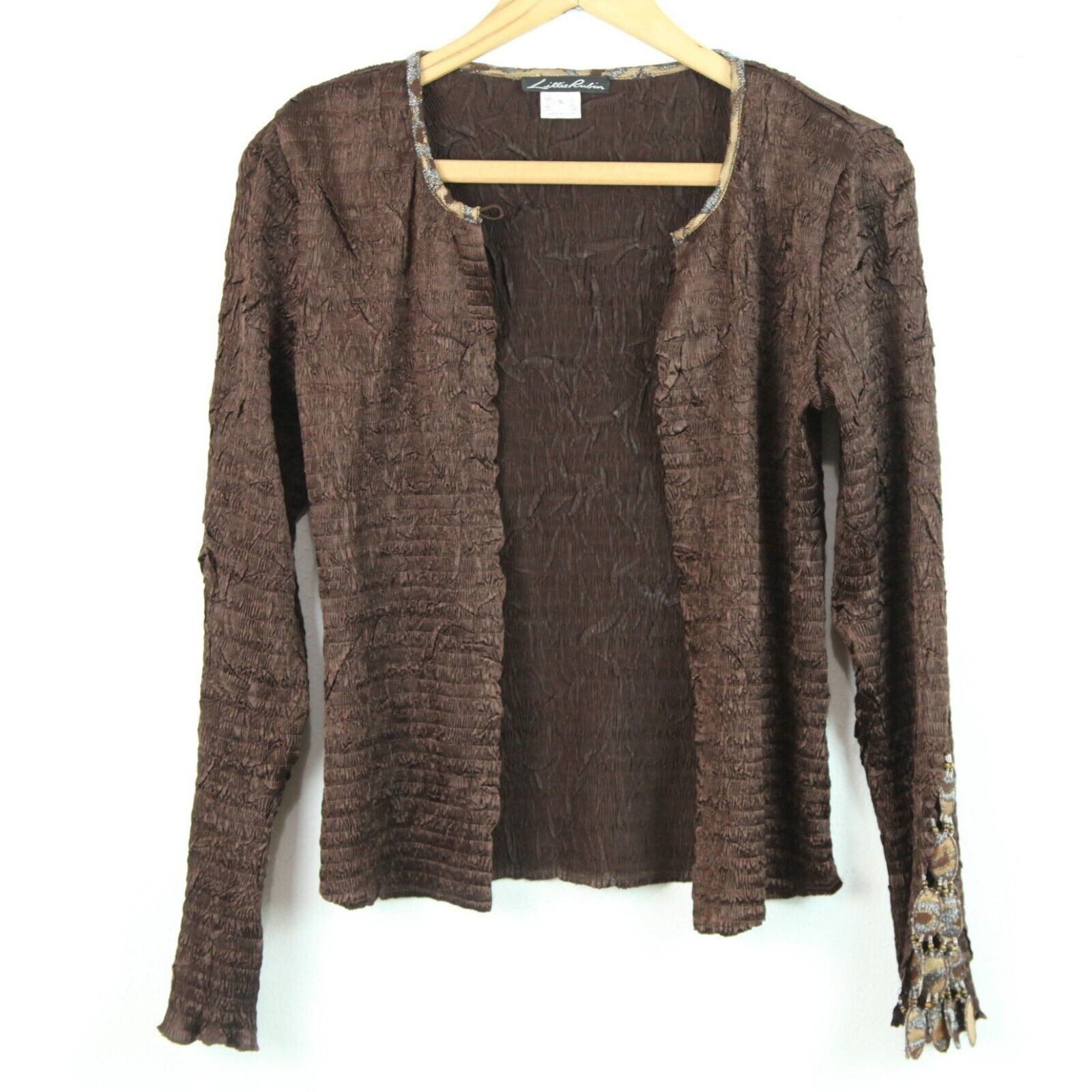Vintage Y2K Brown Crinkle Open Cardigan Fairy Goth Festival Art to Wear Small