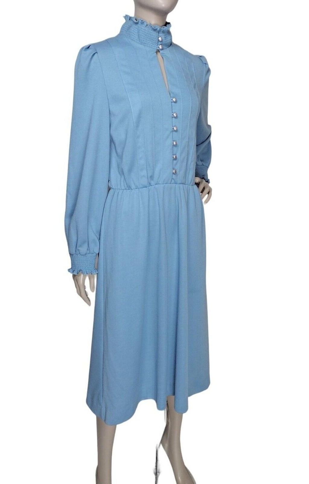 Vintage 70s Sunshine Starshine Keyhole Puff Balloon Sleeve Secretary Day Dress